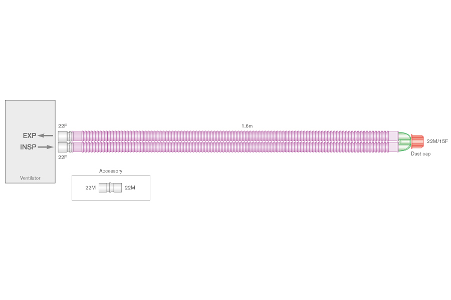 22mm Flextube™ Silver Knight™ anti-microbial breathing system ≥ 1.5m