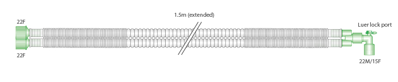 15mm Compact breathing system with luer elbow, ≥ 1.5m