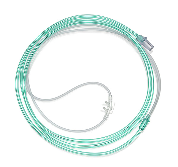 Adult, Satin nasal cannula with curved prongs and tube, green, 1.8m